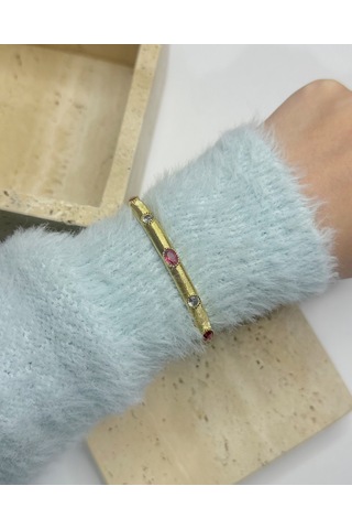 Gold Baget Zirkon Taşlı Vintage Kelepçe Çok Renkli
