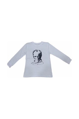 İrem Çocuk Giyim Unisex Atatürk Desenli Sırtı İmzalı Swetshirt Beyaz