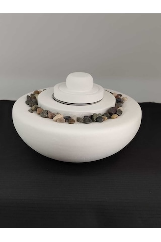 Dekoratif Masa Üstü Yuvarlak Ateş Çukuru Taş Şömine-500 Ml Yakıt Hediyeli - Beyaz