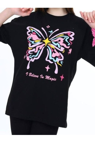 Ekkokids Çocuk Kelebek Baskılı Tshirt-14048 Siyah