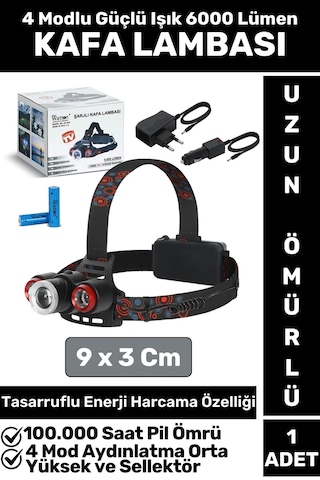 Profesyonel Kamp Avcı Balıkçı Deprem Güçlü Işık 4 Mod Aydınlatma Şarjlı 6000 Lümen Kafa Lambası Çok Renkli
