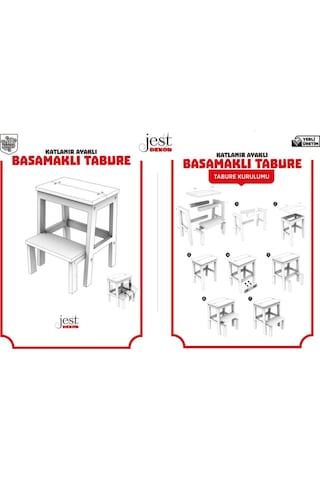 Doğal Ahşap Katlanır Ayaklı Iki Basamaklı Merdiven - Tabure - Ceviz Diğer