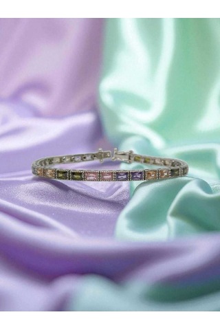 925 Ayar Gümüş Renkli Baget Taşlı Kadın Bileklik Gümüş