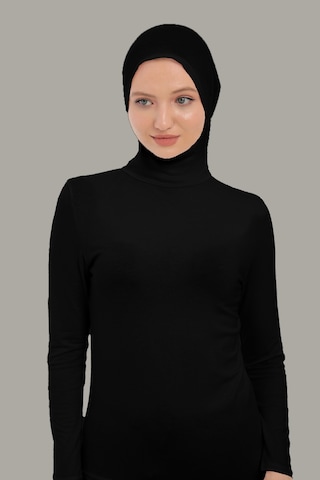 Sonbaharmoda Kadın Uzun Kollu Body Boyunluklu Boneli Tam Badi Boğazlı Likralı Penye Siyah