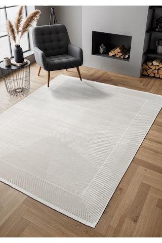 Cosmos Cs006w Beyaz Halı Modern Detaylı Pamuk Taban Viskon Tozuaz Salon Yatak Odası Koridor Halısı-678 Beyaz