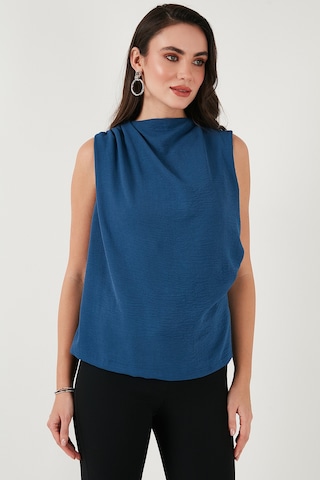 Lela Slim Fit Dik Yaka Omuz Büzgülü Bayan Bluz 6527836 Indigo
