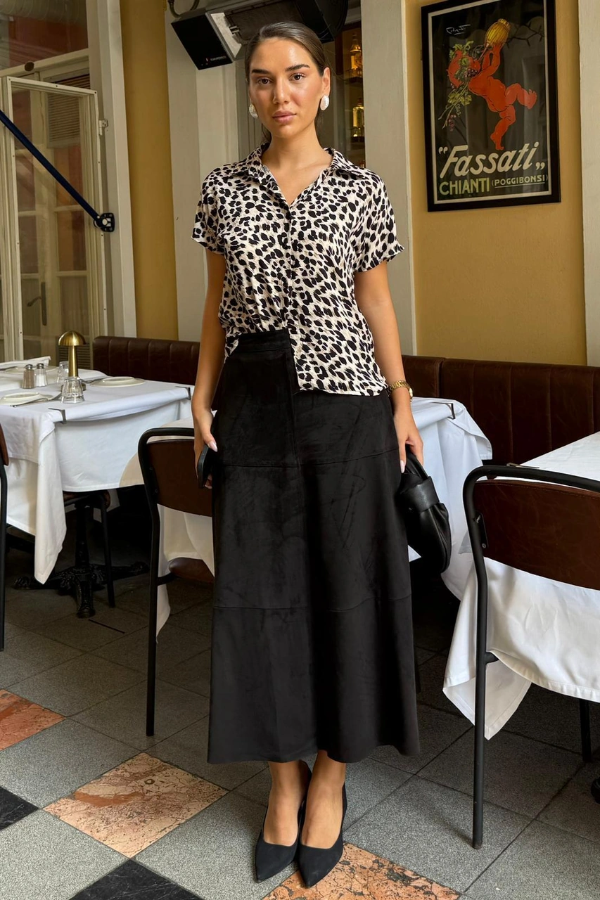 Siyah Süet Uzun Etek Mg2549 Siyah