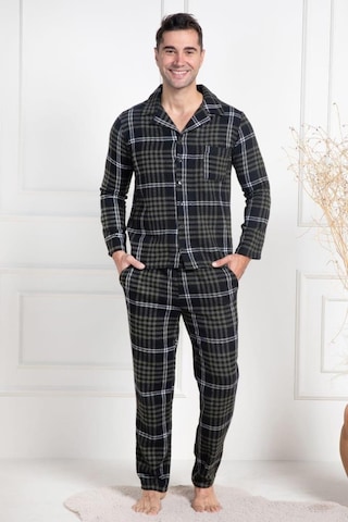Mecit Pijama Mecit 2950 Erkek Yeşil Ekoseli Büyük Beden Kışlık Pijama Takımı Yeşil