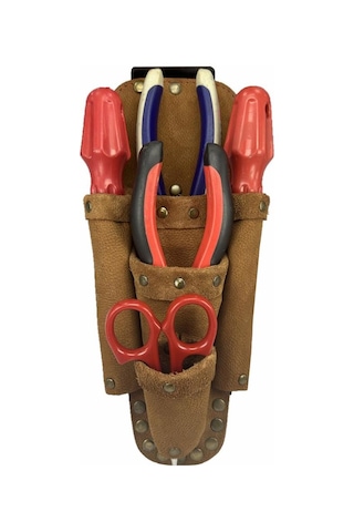 Hakiki Deri Ca101 Elektrikçi Teknisyen Bel Çantası Süet Taba