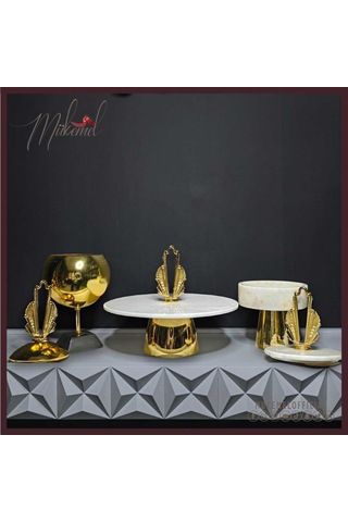 Şık Mermer Ve Altın Dekoratif Pasta Standları & Küre Süs Seti
