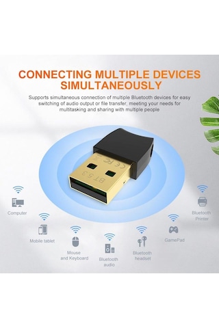 Plentiful Bluetooth V5.3 Usb Mini Bluetooth Adaptör Dongle 20mt Kablosuz Adaptör Çoklu Cihaz Desteği Sağlar