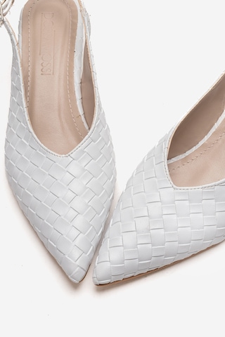 Alewomen Beyaz Hasır Sivri Burun Arka Açık 4 Cm Topuk Boyu Gormi Stiletto Kadın Ayakkabı Beyaz Hasır