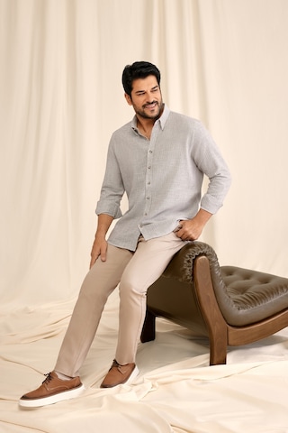 AC&Co / Altınyıldız Classics 360 Derece Her Yöne Esneyen Slim Fit Dar Kesim Diyagonal Desenli Erkek Pantolon Taş