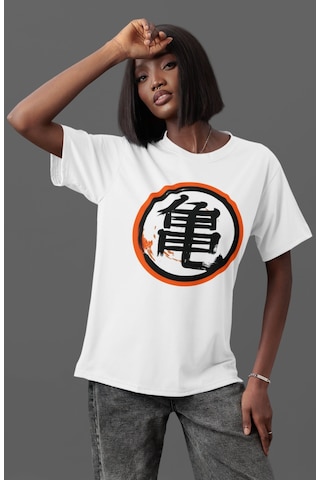 Son Goku Dragon Ball Anime Karakteri Ön Baskılı Unisex Oversize T Beyaz