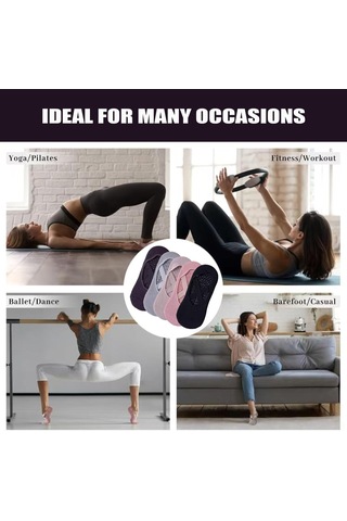 Moveevo Kadınlar İçin 5 Çift Yoğun Spor Çorabı: Pilates Ve Yoga İçin Dışarıdaki Topukları Koruyan Düz Renk Ev İçi Çoraplar Diğer