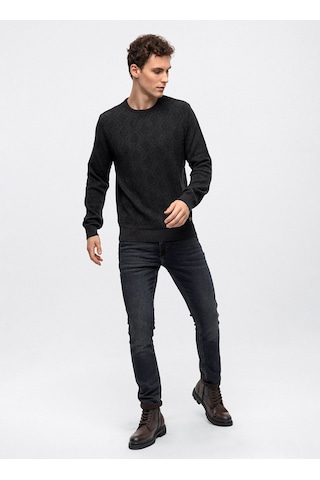 O Yaka Regular Fit Jakarlı Antrasit Erkek Kazak B33w40054 001