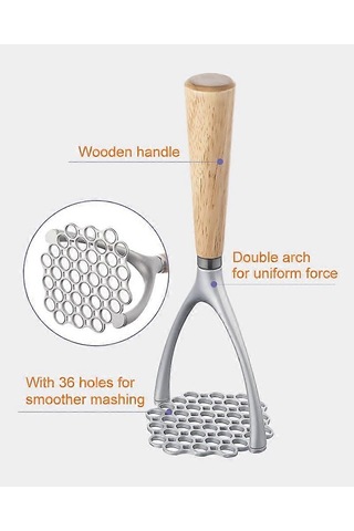Ahşap Saplı Patates Maskesi, Mutfak Aleti İçin Manuel Patates Presi, Alüminyum Alaşımlı Patates Ezici Kabarık Patates Püresi
