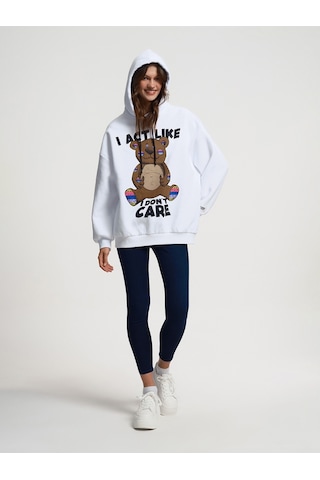 Oversize Kadın Sweatshirt Beyaz