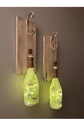 Tıpa Peri Led Işıklı Krem Kahve Renkli Buzlu Cam Şampanya Şişesi Çok Renkli