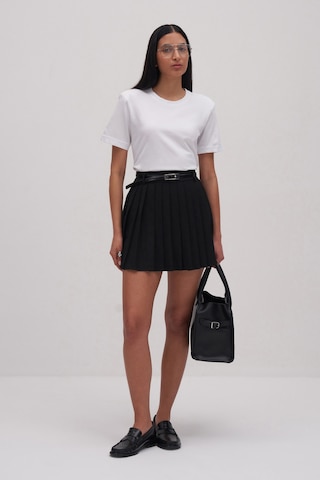 Yüksek Bel Pileli Mini Etek Siyah