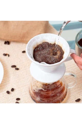 Güral Porselen Porselen V60 Filtre Kahve Demleme Fincanı Dripper Beyaz