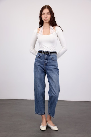 5in1Canpolat Mavi Yüksek Bel Baggy Jean 3004 Mavi