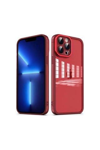 Apple Uyumlu iPhone 13 Pro Kılıf Kamera Korumalı Transparan Zore Post Kapak Kırmızı