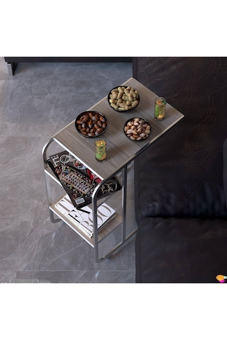 Modilayn C Yan Sehpa Dar Boy Tekerlekli Çalışma, Atıştırmalık, Yemek, Laptop Sehpası Cordoba Cordoba