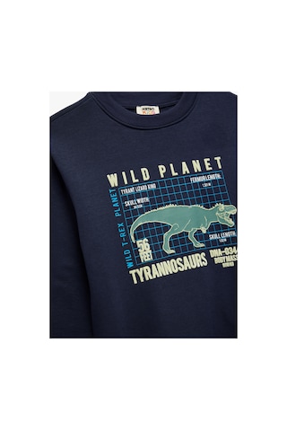 Koton Erkek Çocuk Dinozor Baskılı Şardonlu Uzun Kollu Bisiklet Yaka Sweatshirt Lacivert