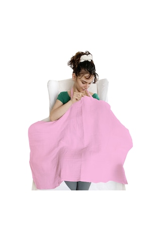 4 Katlı Iç Göstermez Pamuk Müslin Bebek Emzirme Önlüğü Pembe