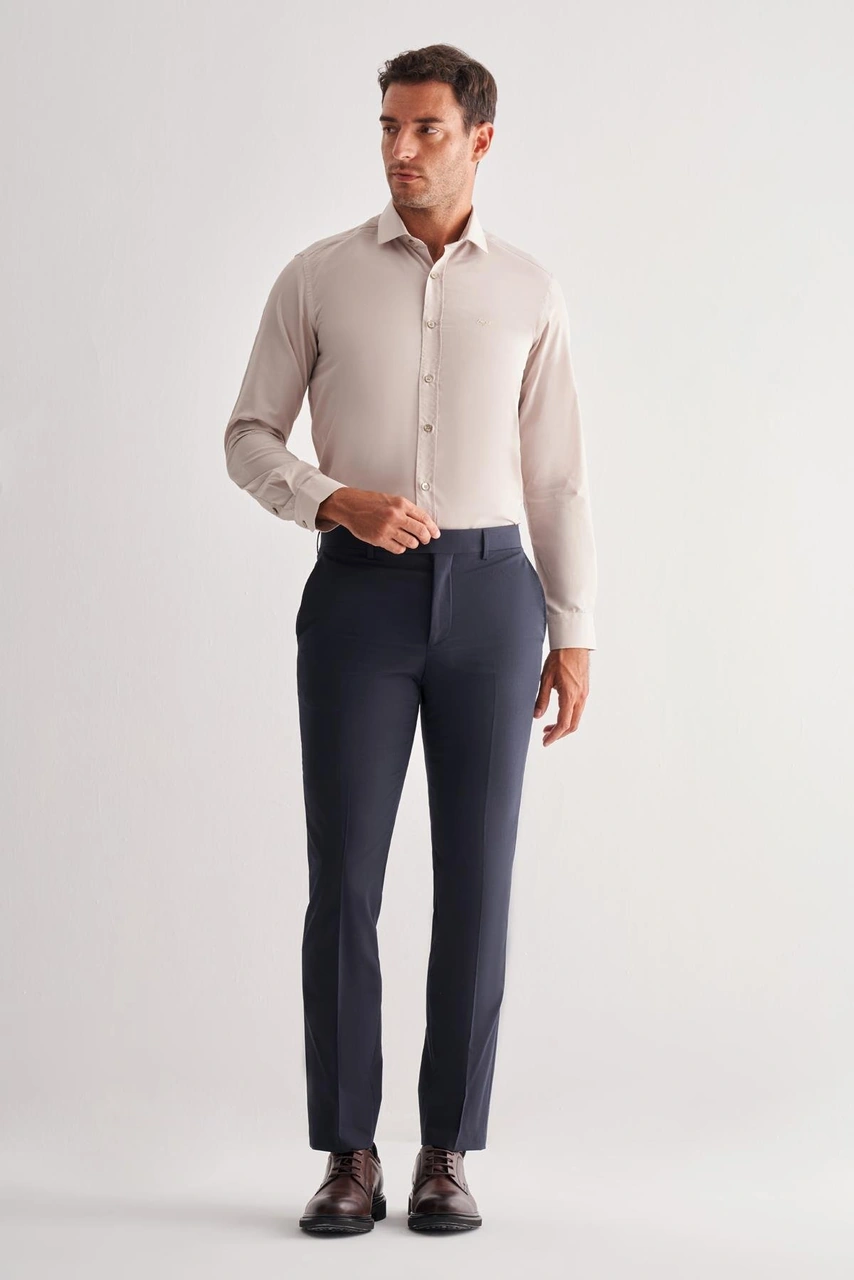 İmza Lacivert Yan Cep Açık Paça Kendinden Desenli Slim Fit Pantolon 1003255152 Lacivert