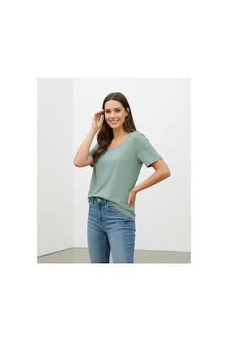 Lyvean Kare Yaka Oversıze Kısa Kollu Tshirt Yosun Yeşili