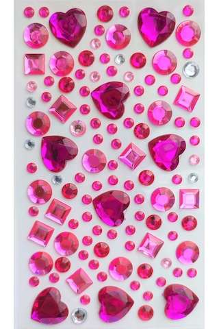 Taş Sticker Pembe Kalpler Yapışkanlı Saç , Yüz Ve Tırnak Taşı Işı