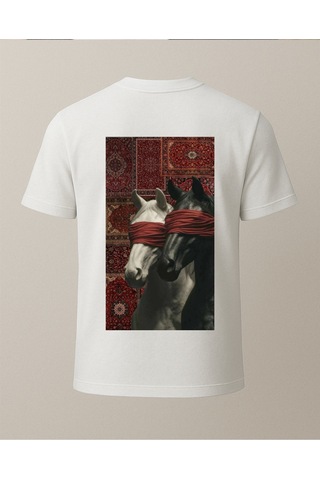 Etnik Atlar Baskılı T-shirt Beyaz