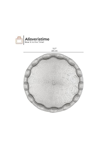 Osmanlı Motifli Metal Servis Tepsisi 34,5 Cm 13.6 İnç Kahve Ve Çay Sunum Tepsisi 5 Renk Seçeneği Gümüş Rengi 15cm