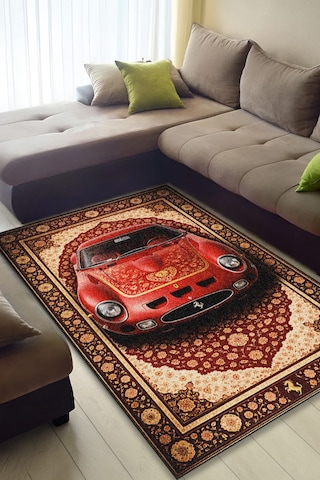 Ferrari 250gto Araba Desenli Halı Dijital Baskı Yıkanabilir Kaymaz Taban Leke Tutmaz