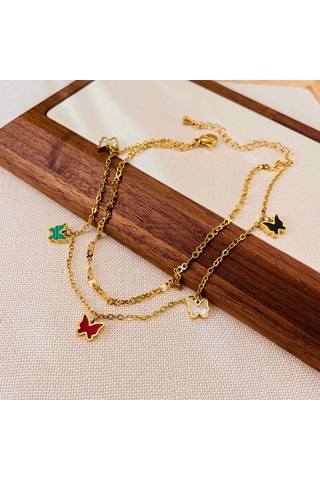 Sones Opk Gz190 Paslanmaz Çelik Çift Zincirli İstifleme Kelebek Küçük Aksesuar Bileklikleri Altın