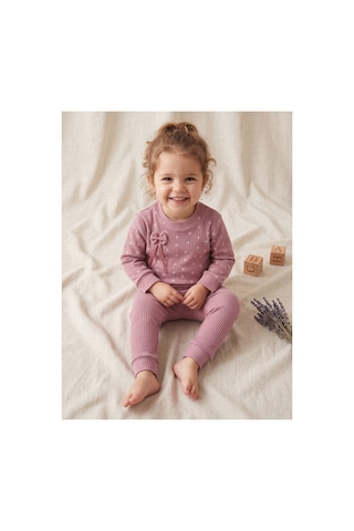 Deniva Kids Kız Bebek Gül Kurusu Fiyonklu Fitilli Kaşkorse Uzun Kollu Alt Üst İkili Takım Mor