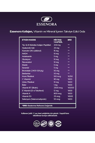 Essenora Hair Skin Nail Kolajen Biotin Bromelain Q10 30 Kapsül