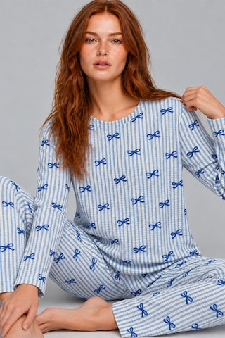 Womanandkids Night Mavi Kadın Desenli İkili Rahat Pijama Takımı 4815
