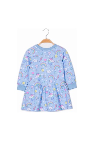 Zeyland Kız Çocuk Unicorn Baskılı Uzun Kollu Örme Elbise Mavi