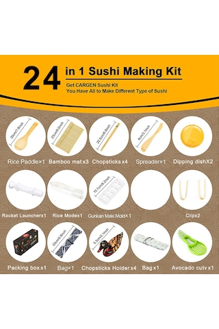 Wezone 23 Parça Sushi Yapım Seti: Bambu Mat, Çubuk, Bıçak Ve Aksesuarlar - Profesyonel Ve Başlangıç Seviyesi İçin Mutfak Araçları Çok Renkli