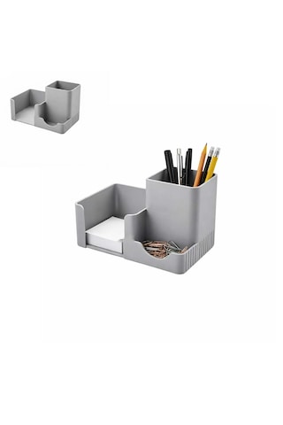 Özel Üretim 3 Bölmeli Notluk Ataşlık Kalemlik Vb. Masa Seti Ebat: 14,6 Cm X 8,4 Cm X 9,9 Cm Gri