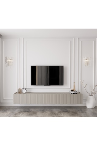 Capella Kumtaşı Rengi Mdf 5 Kapak Duvara Monte 200 Cm Tv Ünitesi