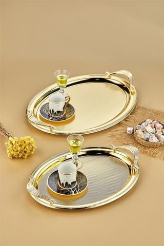 Cooker 2'li Metal Oval Gold Sunum Tepsisi 48x32 Cm Ve 40x29 Cm Ckr3165 Diğer