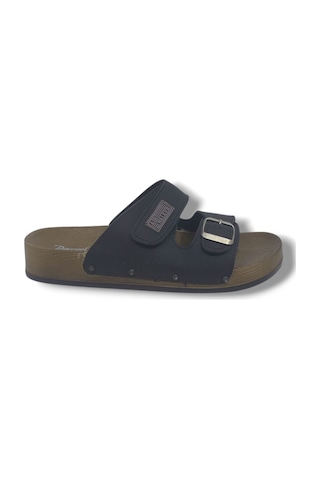 Zerhan Parmi 606 Erkek Siyah Cırtlı Tokalı Günlük Kullanım Terlik Siyah