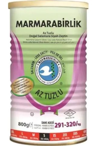 Marmarabirlik Az Tuzlu 291-320 KB Siyah Zeytin Teneke 6 x 800 G