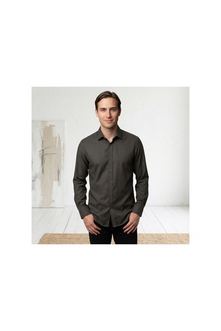 Yusaytr Slim Fit Uzun Kollu Pamuklu Gizli Düğme Yakalı Oxford Gömlek Kahverengi Kahverengi