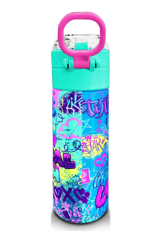 Coral High Kids Lavanta Su Yeşili Grafiti Desenli Pipetli Ve Direkt İçim Çelik Termos 500 Ml 31971 Lacivert Gül