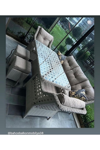 Sercangarden Rattan Bahçe Takımı Oturma Grubu 3'lü - 7 Kişilik Bej
